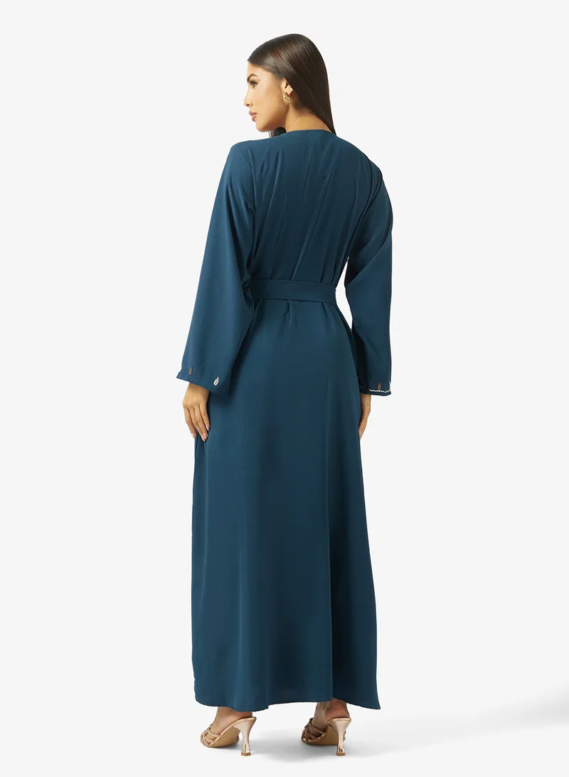 hayas closet  Embellished Floral Stonework At Front Section An Belt Jalabiya for Women | Best Price UAE